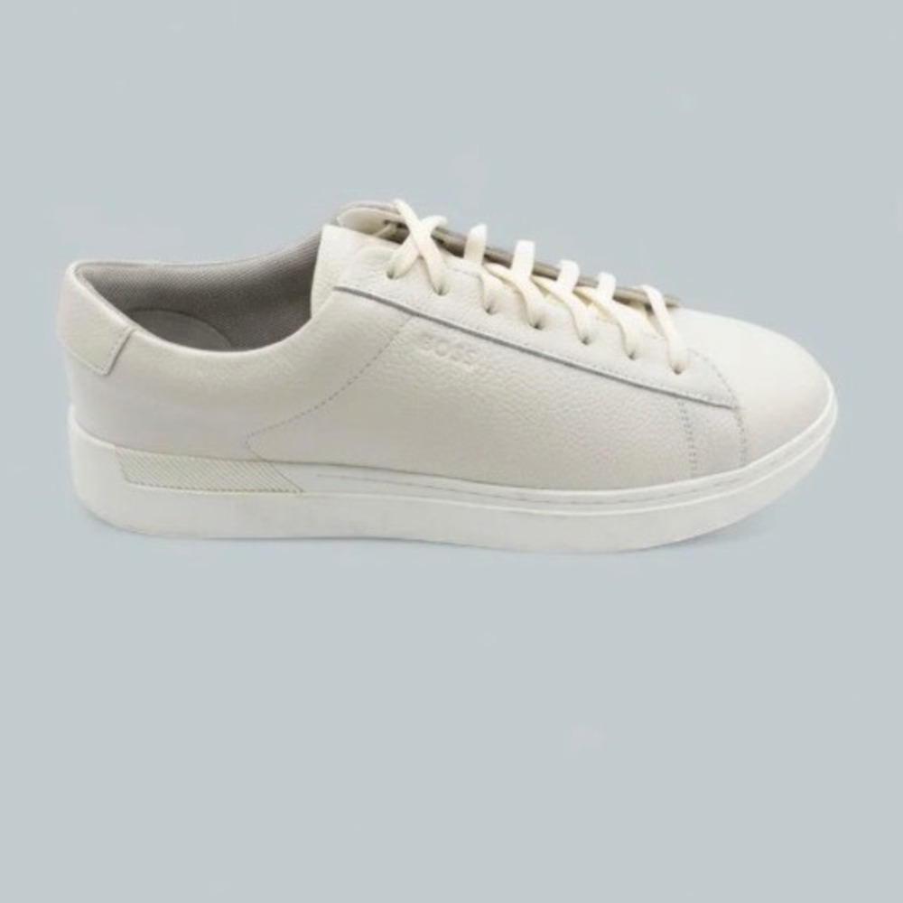 Hugo Boss Mens White Pebbled Leather Low Top Sneakers Size 46